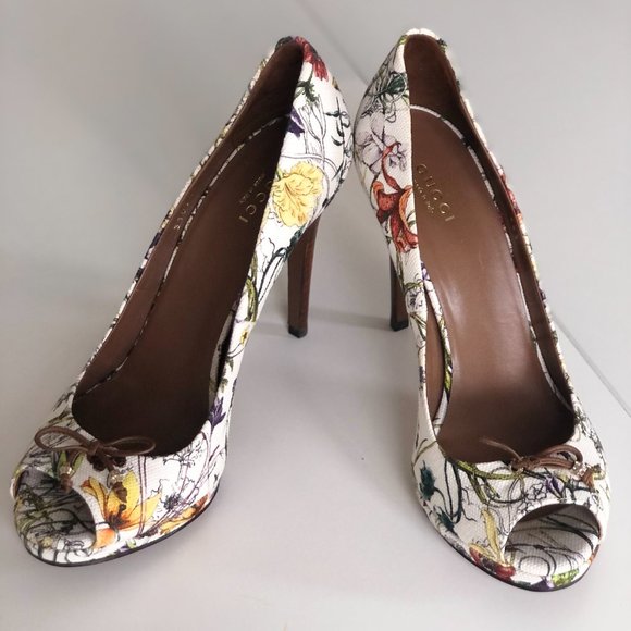 Gucci floral peep toe heels size 7.5 - Picture 7 of 8